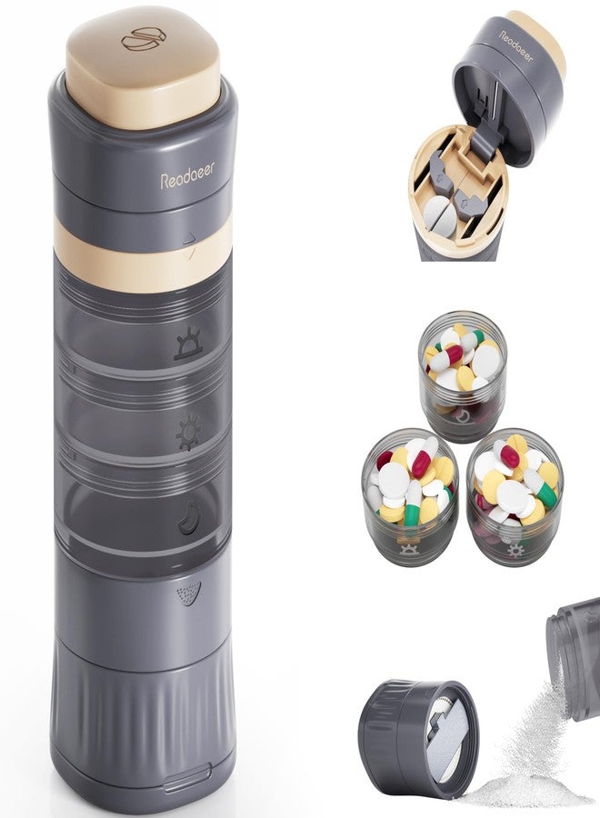 READAEER Pill Organizer, Pill Cutter, Pill Grinder, 3 in 1 Function Portable Pill Case for Trave（Gray - Image 1